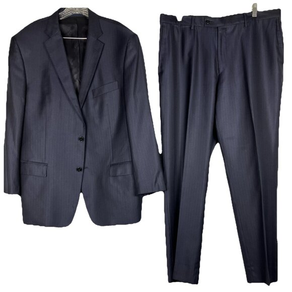 42 S Versace Collection Wool Silk Blend Pinstripe 2 Button Slim Cut Suit